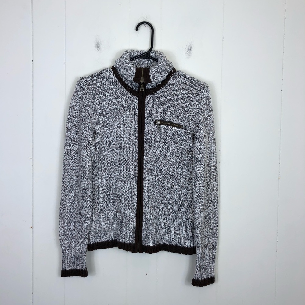 Cherokee Full Zip Knit Speckled Turtleneck Sweater Sz S